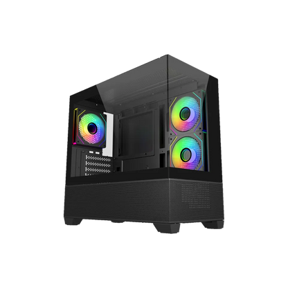 Gabinete Cooler Master Elite 490, Argb Fan 3 / Negro / Mini Torre / Itx / Micro-atx / 2 Panel De Vidrio Templado