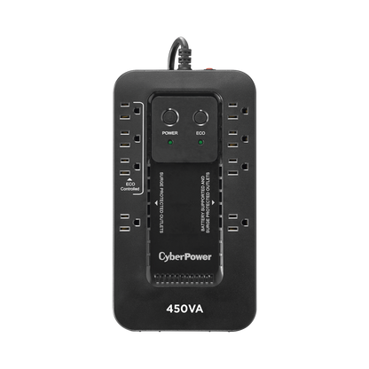 No Break Cyberpower (ec450g) 450va / 260w, Standby, Gabinete Compacto, 8 × Nema 5-15r (1 SupresiÓn Solamente, 3 SupresiÓn Con Modo Eco, 4 SupresiÓn Con BaterÍa De Respaldo), GarantÍa 3 AÑos.