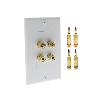Kit 1 Placa De Pared + 2 Pares Conectores Banana (rojo+negro) | postes De Unión Tipo Banana | Conexión Para 2 Altavoces | Fácil Instalación | Conectores Chapados En Oro