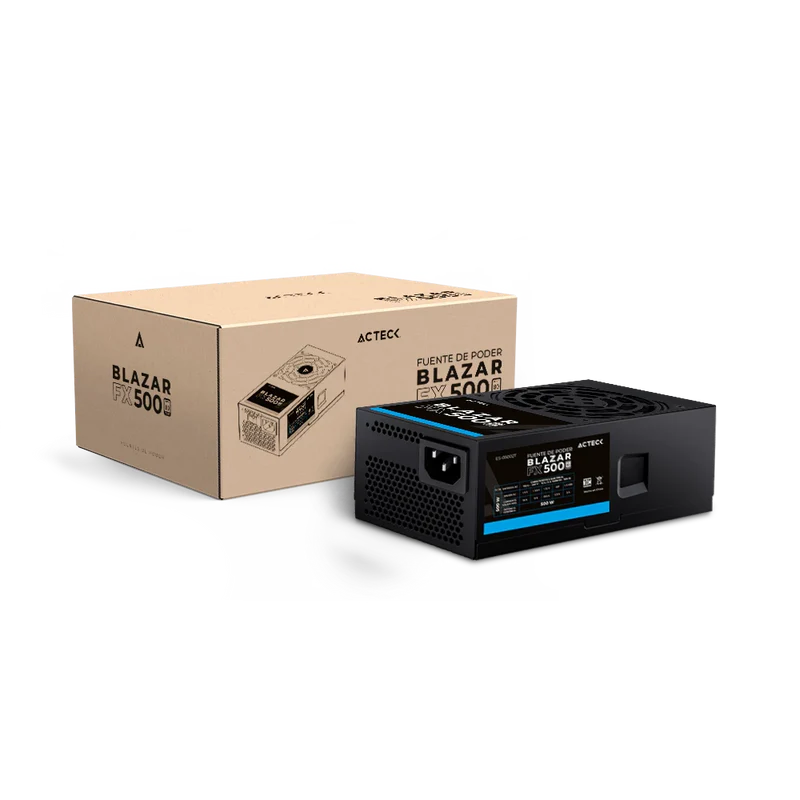 Fuente De Poder Acteck Blazar Fx500 / Tfx / 500 W / Uvp - Ovp - Opp - Scp / No Modular / Atx 24 Pines - Atx12v 4+4 - 2 Puertos Sata - 2 Molex / Negro / Es-05002t