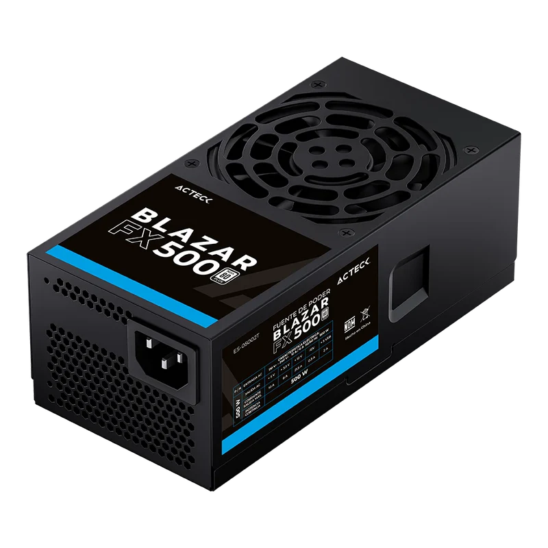 Fuente De Poder Acteck Blazar Fx500 / Tfx / 500 W / Uvp - Ovp - Opp - Scp / No Modular / Atx 24 Pines - Atx12v 4+4 - 2 Puertos Sata - 2 Molex / Negro / Es-05002t
