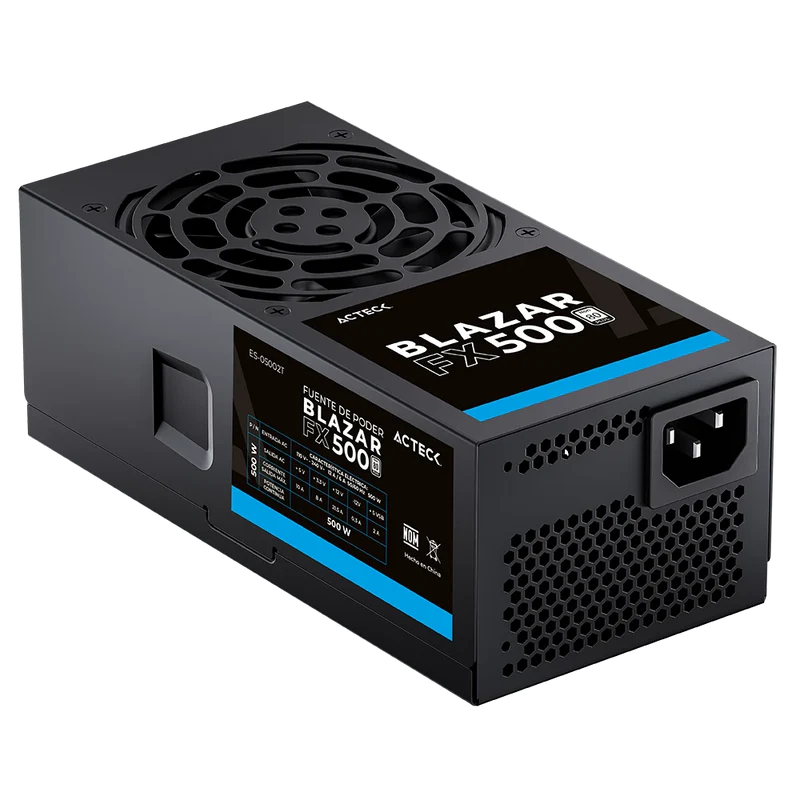 Fuente De Poder Acteck Blazar Fx500 / Tfx / 500 W / Uvp - Ovp - Opp - Scp / No Modular / Atx 24 Pines - Atx12v 4+4 - 2 Puertos Sata - 2 Molex / Negro / Es-05002t