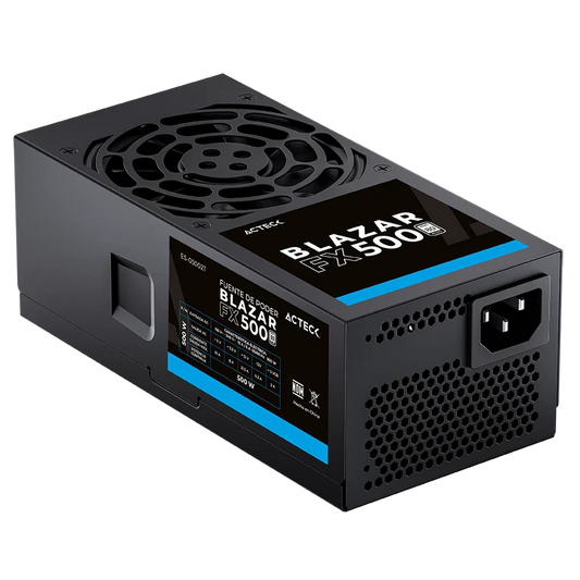 Fuente De Poder Acteck Blazar Fx500 / Tfx / 500 W / Uvp - Ovp - Opp - Scp / No Modular / Atx 24 Pines - Atx12v 4+4 - 2 Puertos Sata - 2 Molex / Negro / Es-05002t