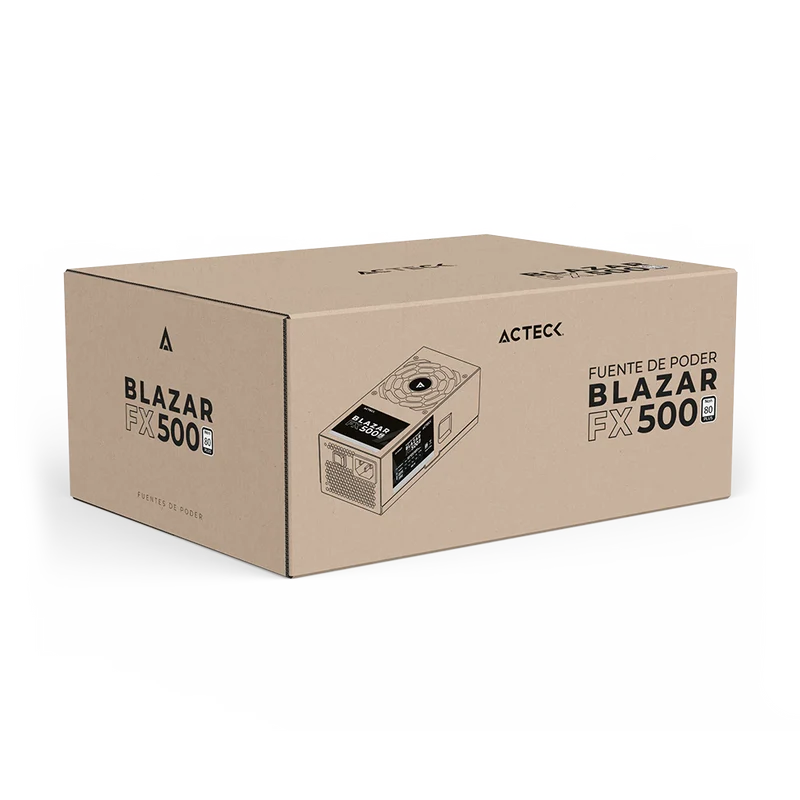 Fuente De Poder Acteck Blazar Fx500 / Tfx / 500 W / Uvp - Ovp - Opp - Scp / No Modular / Atx 24 Pines - Atx12v 4+4 - 2 Puertos Sata - 2 Molex / Negro / Es-05002t