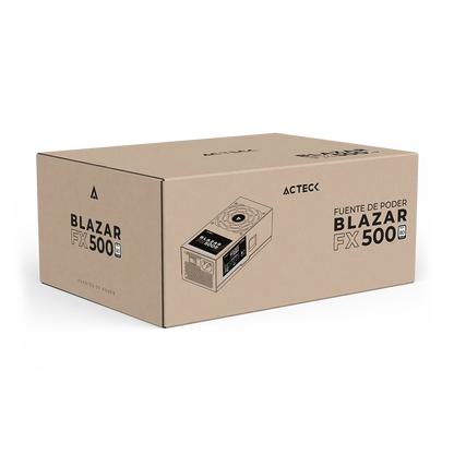 Fuente De Poder Acteck Blazar Fx500 / Tfx / 500 W / Uvp - Ovp - Opp - Scp / No Modular / Atx 24 Pines - Atx12v 4+4 - 2 Puertos Sata - 2 Molex / Negro / Es-05002t