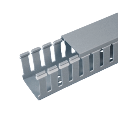 Canaleta Ranurada De Pvc Con Tapa, Tipo F, 57.2 Mm De Ancho, 104.1 Mm De Alto Y 2 M De Largo, Color Gris