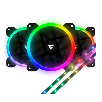 Kit Ventiladores Game Factor Fkg400, 3 Fans 120mm, Rgb, 2 Tiras Led, Control Remoto