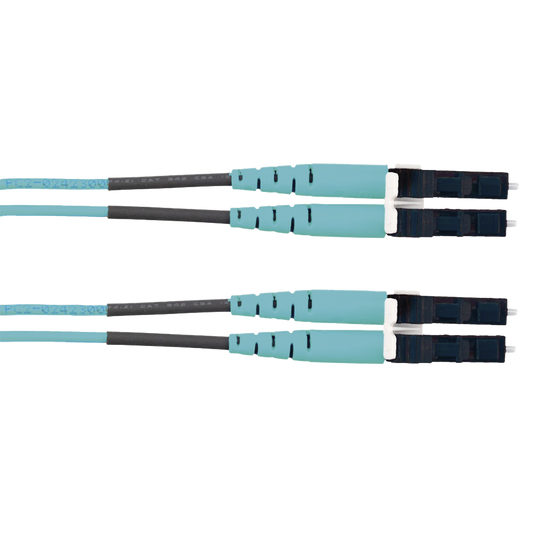 Jumper de Fibra Optica Multimodo 50/125 OM3, LC-LC Duplex, LSZH (Cero Halógenos), Color Aqua, 2 Metros