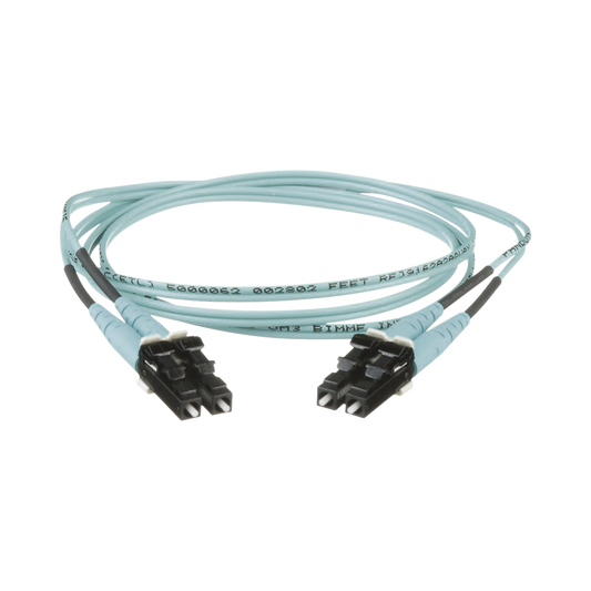 Jumper de Fibra Optica Multimodo 50/125 OM3, LC-LC Duplex, OFNR (Riser), Color Aqua, 8 Metros