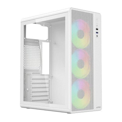 Gabinete Acteck Essen Pro X Gm767 / Media Torre / Atx - M-atx - Itx / Iluminacion Rainbow / Lateral Cristal Templado / Ventiladores Incluidos / No Incluye Fuente De Poder / Blanco / Ac-941716