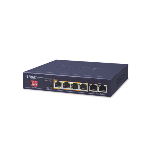 Switch No Administrable 4 Puertos 10/100/1000T 802.3at PoE + 2 Puertos 10/100/1000T de Uplink para Escritorio