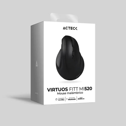 Mouse Acteck Virtuos Fitt Mi520 / Ergonomico / Vertical / Inalambrico / Dual Bluetooth Adaptador Usb / 2400 Dpi / Recargable / Negro / Ac-936224