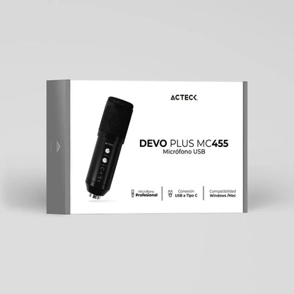 Microfono Acteck Devo Plus Mc455 / Alambrico / Microfono Profesional / Usb A -  Usb B / Win - Mac /  Supercardioode / 20 Hz ~ 20 Khz / 78 Db / -36 Db ± 2 Db / Negro / Ac-936446