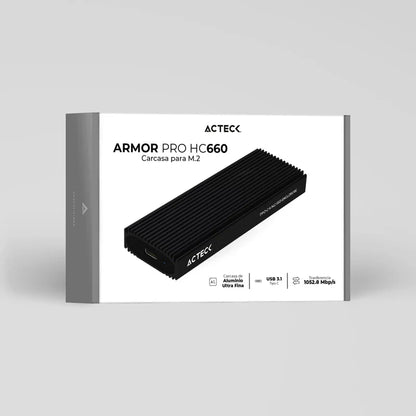 Carcasa Case Enclosure Acteck Armor Pro Hc660 / Disco Duro Ssd M.2 / Usb C 3.1 / 10 Gpbs / Protocolo Uasp - Trim / Max 4 Tb / Aluminio / Negro / Ac-936453
