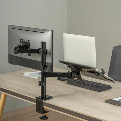 Soporte Acteck Enforce Zone Sm480 / Para Monitor 17-32 Pulg Y Laptop 10-15.6 Pulg / Articulado / Para Escritorio / Inclinacion Y Giro Ajustable / Max 9kg Monitor - 4 Kg Lap / Negro / Ac-939652
