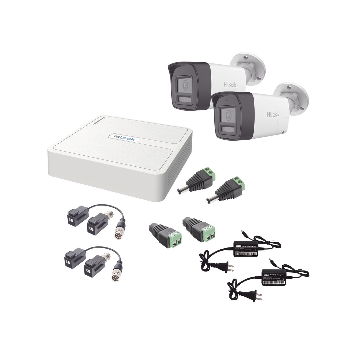 Kit HiLook Audio Bidireccional TurboHD 1080p / DVR 4 Canales / 2 Cámaras Bala (Exterior) con Bocina y Microfóno Integrado / 2 Fuentes de Poder / Accesorios