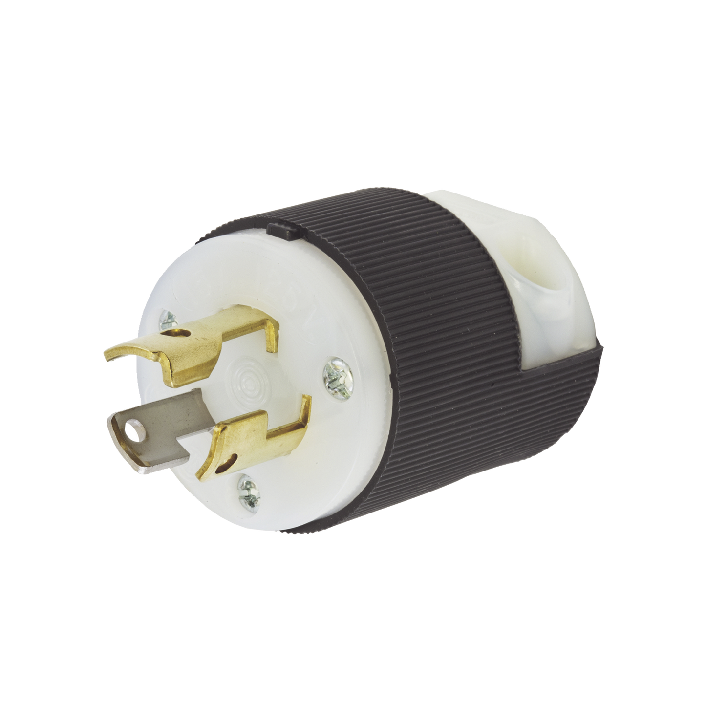 Clavija Industrial con Bloqueo de Media Vuelta / 15 A 125 V CA / 2 Polos 3 Hilos / Color Blanco y Negro / Nema L5-15P.