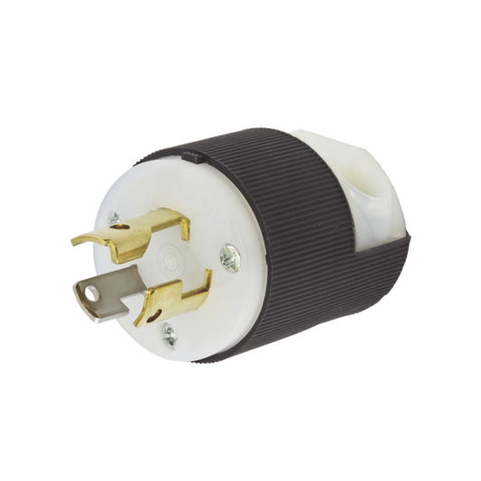 Clavija Industrial con Bloqueo de Media Vuelta / 15 A 125 V CA / 2 Polos 3 Hilos / Color Blanco y Negro / Nema L5-15P.