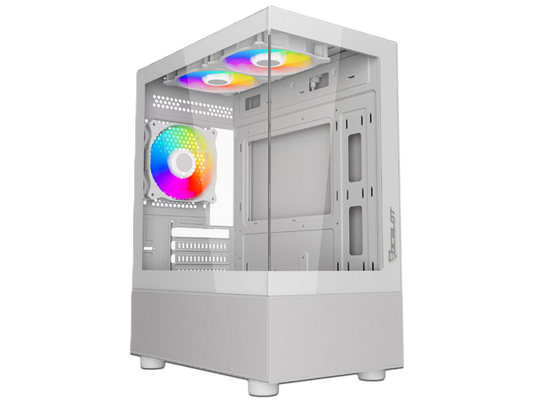 Gabinete Ocelot Gaming Glass Ew7 / Mini Tower / M-atx, Itx / Panel Lateral Y Frontal De Cristal Templado/ Incluye 3 Ventiladores / Enfriamiento Liquido Hasta 240mm / Gpu Hasta 315mm / Color Blanco