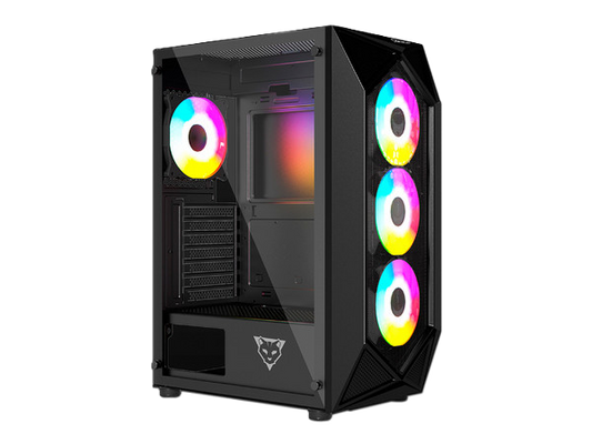 Gabinete Ocelot Gaming Polygon-e5 / Mid Tower / Atx, M-atx, Itx / Panel Lateral De Cristal Templado Y Frontal En Mesh / Incluye 4 Ventiladores / Enfriamiento Liquido Hasta 240mm / Gpu Hasta 295mm / Color Negro
