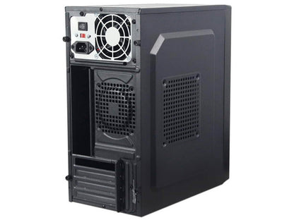 Gabinete Quaroni Frente Abs, Negro Con Franja Tipo Fibra De Carbono, Micro Atx / Mini Itx, Fuente De Poder Incluida De 500w