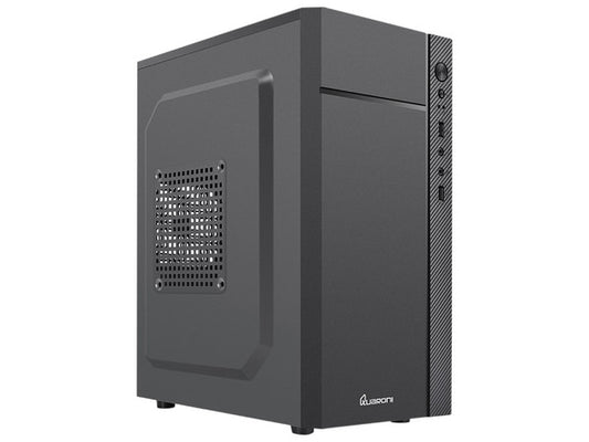 Gabinete Quaroni Frente Abs, Negro Con Franja Tipo Fibra De Carbono, Micro Atx / Mini Itx, Fuente De Poder Incluida De 500w