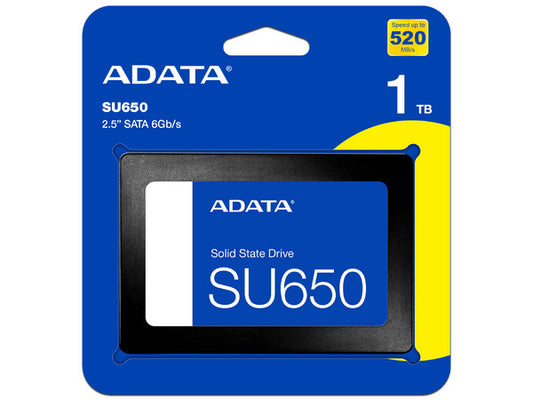 Unidad De Estado Solido Ssd Interno Adata Su650 1tb 2.5 Sata3 7mm Lect.520/escr.450mbs Nand 3d Sin Bracket Pc Laptop (asu650ss-1tt-r)