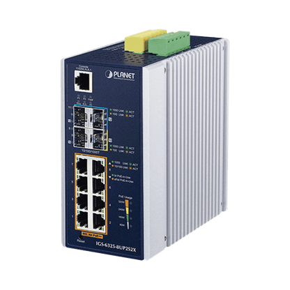 Switch Industrial Administrable Capa 3 con  8 Puertos Gigabit PoE 802.3bt, 2 Puertos SFP de 1 G/2.5 G, 2 Puertos SFP 10 G
