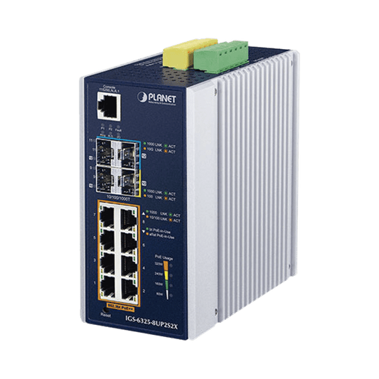 Switch Industrial Administrable Capa 3 con  8 Puertos Gigabit PoE 802.3bt, 2 Puertos SFP de 1 G/2.5 G, 2 Puertos SFP 10 G