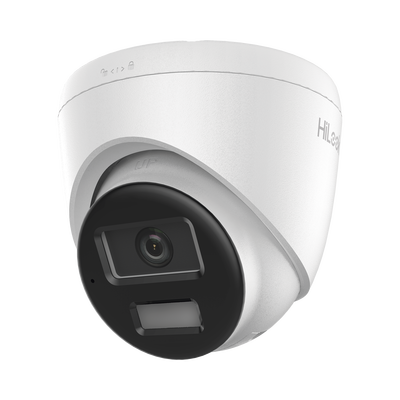 [Dual Light] Turret IP de 2 Megapixel   / Lente 2.8 mm /  Ángulo de visión 101° / 20 mts IR + 15 mts Luz Blanca / Micrófono Integrado / ACUSENSE Lite /  Exterior IP67 / PoE / dWDR / H.265+ / ONVIF