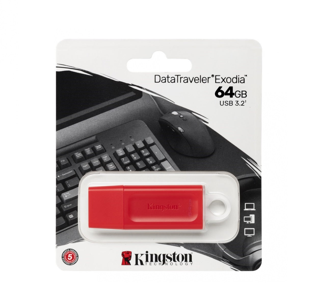 Memoria Flash Usb Kingston Data Traveler Exodia 64gb Gen 1 3.2 Tipo A Rojo Kc-u2g64-7gr