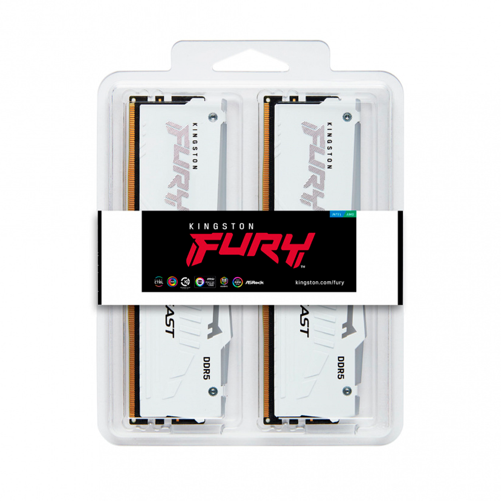 Memoria Ram Kingston Dimm Ddr5 32gb 2x16gb 6000mt/s Fury Beast White Expo Rgb Cl30 288pin 1.4v C/disipador De Calor P/pc/gamer/alto Rendimiento Kit 2 Kf560c30bweak2-32