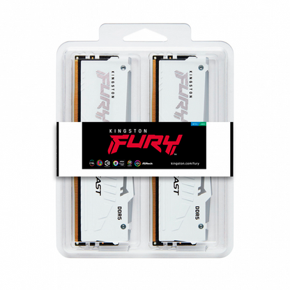 Memoria Ram Kingston Dimm Ddr5 32gb 2x16gb 6000mt/s Fury Beast White Expo Rgb Cl30 288pin 1.4v C/disipador De Calor P/pc/gamer/alto Rendimiento Kit 2 Kf560c30bweak2-32