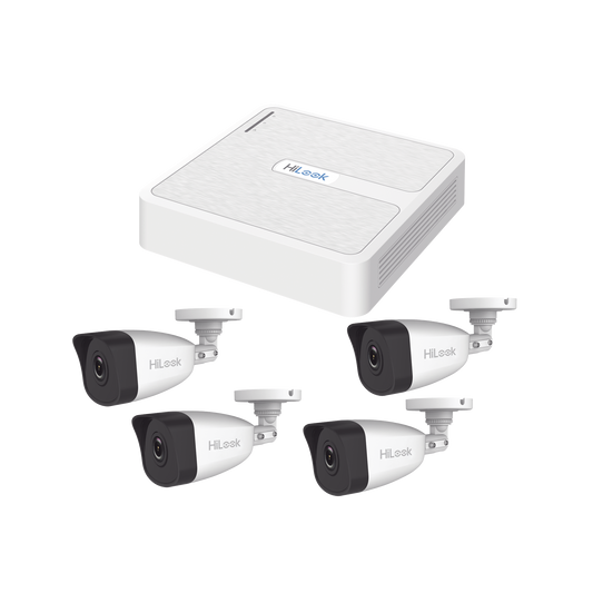 Kit IP 4 Megapixel / NVR de 4 Canales con 4 Puertos PoE / 4 Cámaras IP con Micrófono Integrado / Bala para Exterior