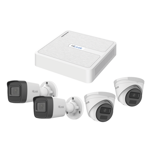 Kit IP 2 Megapixel / NVR de 4 Canales con 4 Puertos PoE / 2 Cámaras IP Bala para Exterior / 2 Cámaras IP Domo para ExterIOR