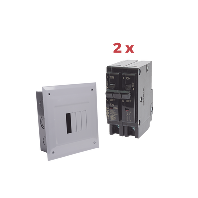 Kit Centro De Carga 4p Para Empotrar Con 2 Interruptores Térmicos De 2 Polos, 20amp 120/240vca 10ka.
