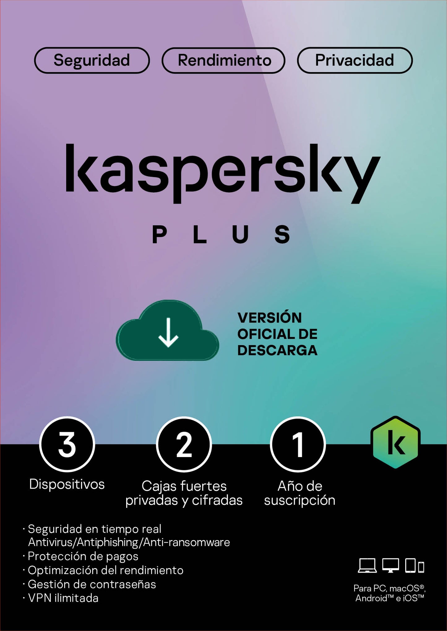 Esd Kaspersky Plus 3 Disp 2 Cuentas Kpm 1 AÑo
