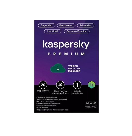 Esd Kaspersky Premium 20 Disp 10 Cuentas Kpm 1 AÑo