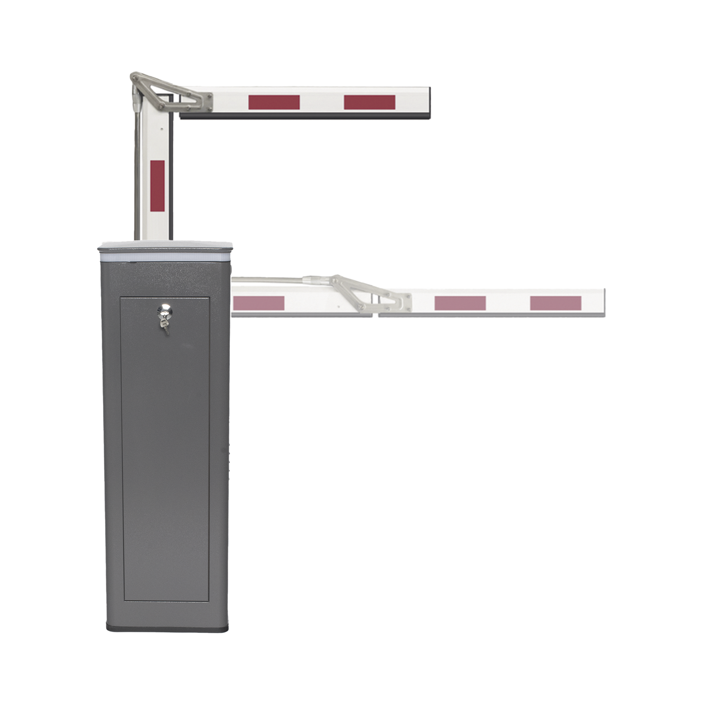 Kit de Barrera Vehicular Derecha y Brazo ARTICULADO de 4 Metros / Finales de Carrera Ajustables por Programación / Movimiento Fluido / Diseño Elegante Color Gris / Con Corona Led Semaforizada