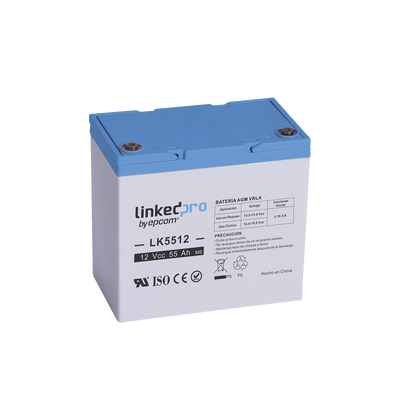 Batería 12 V / 55 Ah / UL / Tecnología AGM / Vida útil promedio de 5 años / Para uso en equipo electrónico, Alarmas de Intrusión / Incendio/ Control de acceso / Video Vigilancia / T2