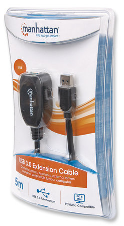 Cable USB, manhattan,V3.0 Ext. Activa  5m Negro
