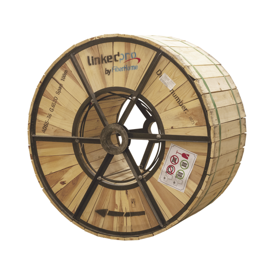 Carrete de 4 km de Fibra Óptica Aérea (ADSS) G.652D, Monomodo de 36 Hilos, Exterior, Span 100, Loose Tube