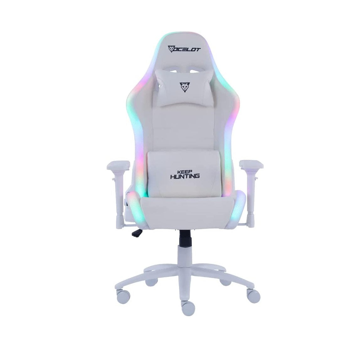 Silla Ocelot Gaming Orgb-white Thundra / Vinipiel / Rgb / Base Metalica Ajustable / Descansabrazos 4d / Piston Clase 4 / Reclinable 90-155 Grados / Hasta 150kg / Cojines Lumbar Y Cervical / Color Blan