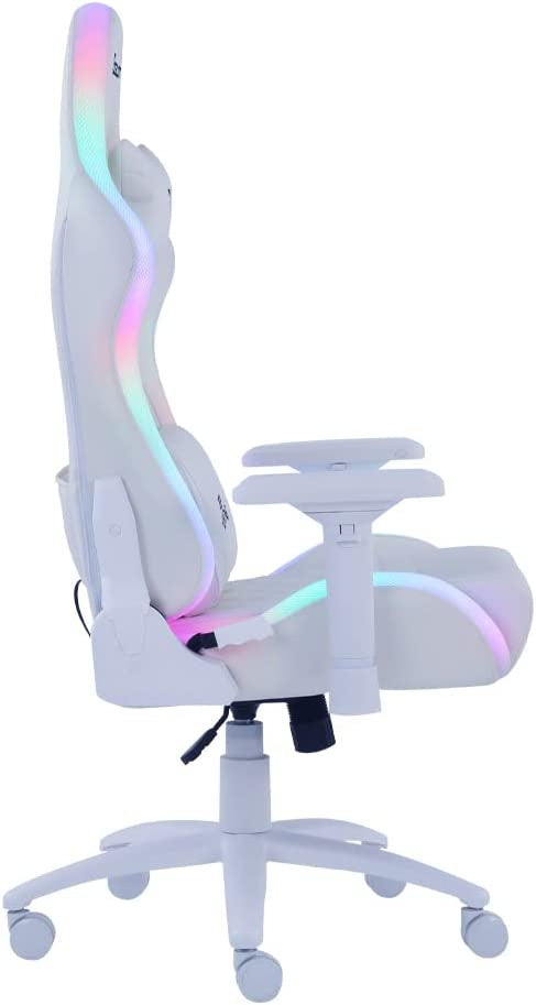 Silla Ocelot Gaming Orgb-white Thundra / Vinipiel / Rgb / Base Metalica Ajustable / Descansabrazos 4d / Piston Clase 4 / Reclinable 90-155 Grados / Hasta 150kg / Cojines Lumbar Y Cervical / Color Blan