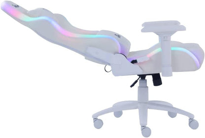 Silla Ocelot Gaming Orgb-white Thundra / Vinipiel / Rgb / Base Metalica Ajustable / Descansabrazos 4d / Piston Clase 4 / Reclinable 90-155 Grados / Hasta 150kg / Cojines Lumbar Y Cervical / Color Blan