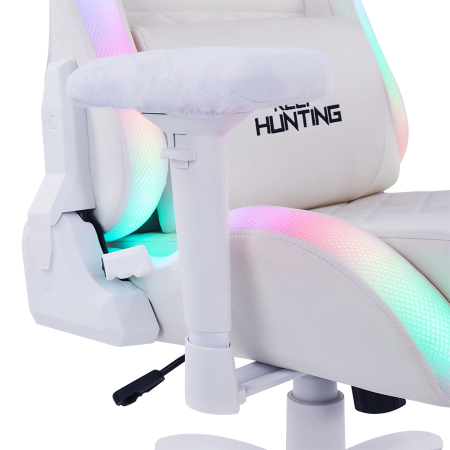 Silla Ocelot Gaming Orgb-white Thundra / Vinipiel / Rgb / Base Metalica Ajustable / Descansabrazos 4d / Piston Clase 4 / Reclinable 90-155 Grados / Hasta 150kg / Cojines Lumbar Y Cervical / Color Blan