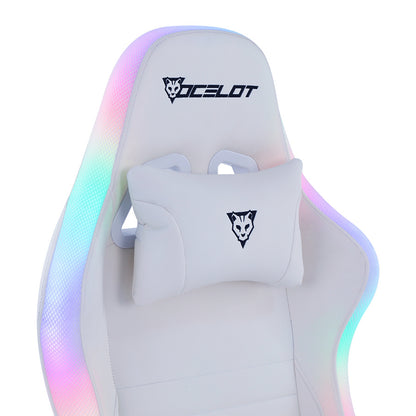 Silla Ocelot Gaming Orgb-white Thundra / Vinipiel / Rgb / Base Metalica Ajustable / Descansabrazos 4d / Piston Clase 4 / Reclinable 90-155 Grados / Hasta 150kg / Cojines Lumbar Y Cervical / Color Blan