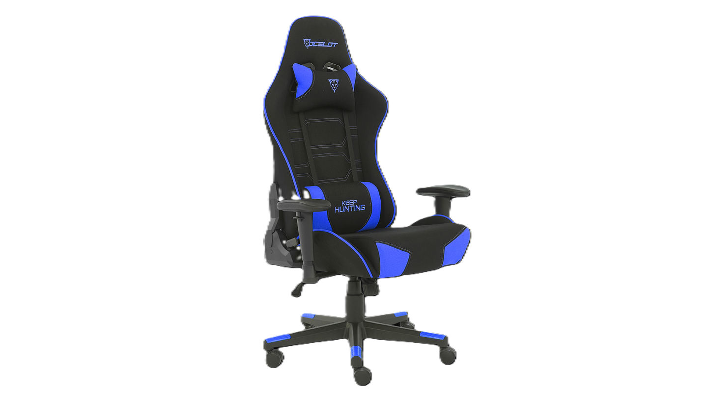 Silla Ocelot Gaming Ost-electric Blue / Tela Automotriz / Base Nylon Ajustable / Descansabrazos 1d / Piston Clase 4 / Reclinable 90-155 Grados / Hasta 150kg / Cojines Lumbar Y Cervical / Color Negro C