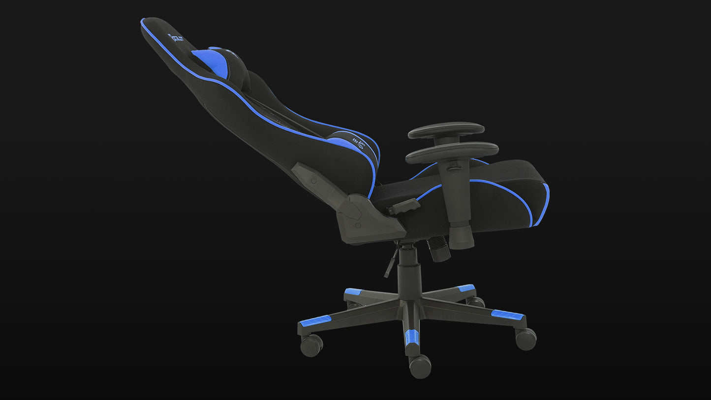 Silla Ocelot Gaming Ost-electric Blue / Tela Automotriz / Base Nylon Ajustable / Descansabrazos 1d / Piston Clase 4 / Reclinable 90-155 Grados / Hasta 150kg / Cojines Lumbar Y Cervical / Color Negro C