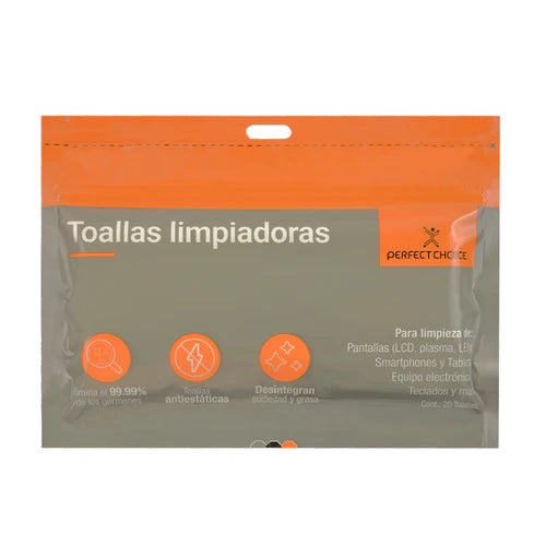 Toallas Limpiadoras Antiestaticas Para Pantallas Y Monitores Perfect Choice 20 Piezas